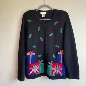 Vintage Ugly Christmas Black Sweater Cardigan L